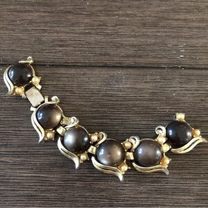 Vintage mid-century brown & gold metal bracelet TINY FLAW